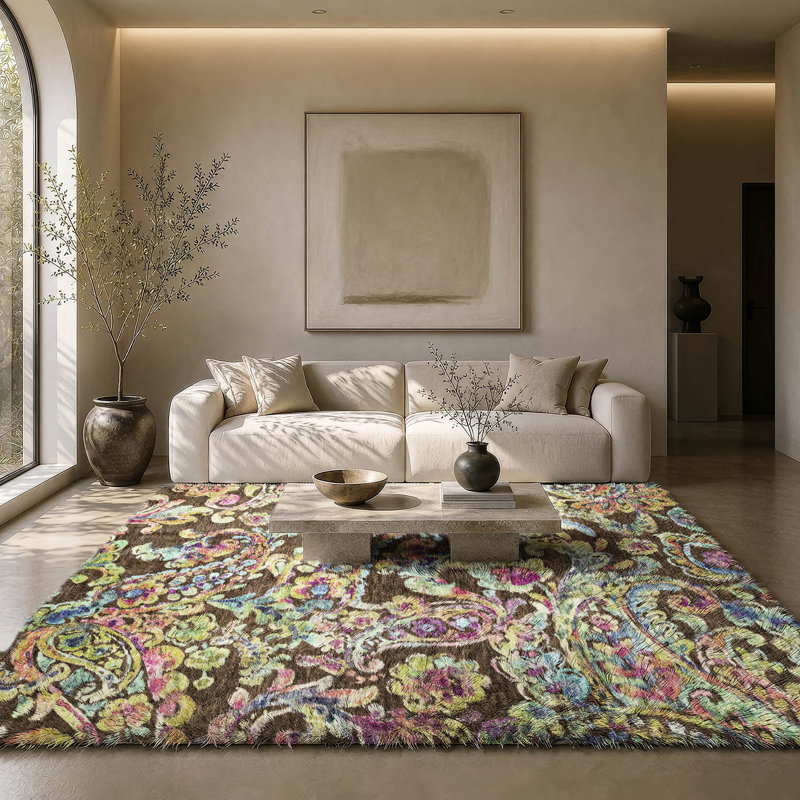 Tapis cachemire ADS834 de qualité supérieure lavable à la machine Dream, Chocolat, 3 pi x 5 pi
