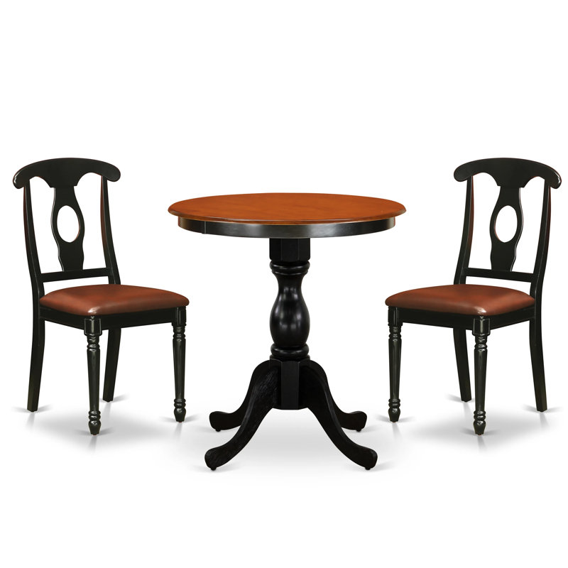L'ensemble 3 pièces de table et chaises de cuisine comprend une table de salle à manger ronde avec piédestal et 2 chaises rembourrées en similicuir, 30 po x 30 po, noir et cerise