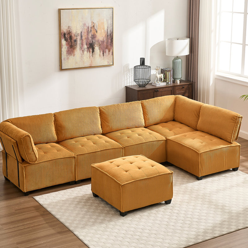 Canapé modulaire de luxe, canapé modulaire à 6 places, revêtement lisse et assise stable en forme de U pour le salon, structure portante robuste en matériau moelleux