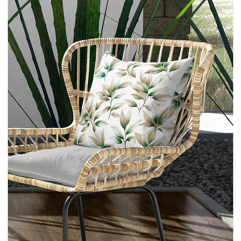 Coussin Enchanted Leaflet, H 16 po x l 16 po, Ivoire/vert
