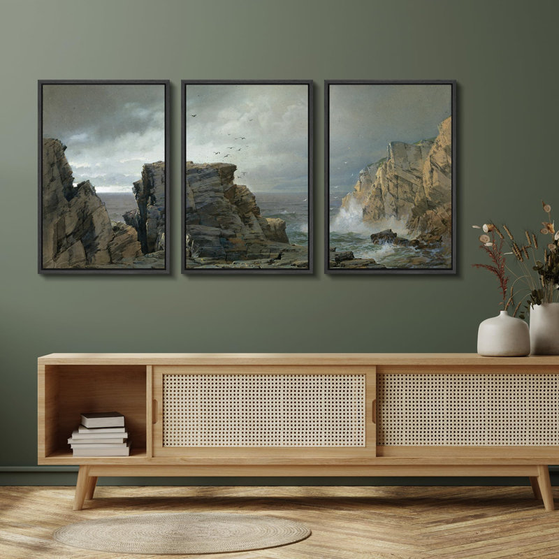 «Coastal Cliff Seascapes With Crashing Waves Nature Landscape Vintage Classic Rustic Art Decor», 3 pièces