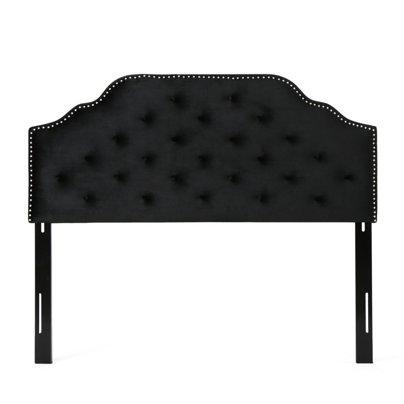 Modern Queen & Full Sized Headboard - Upholstered In Velvet With Button Stitch And Delicate Nailhead Border, Assembly Required Contemporary Diamond Pattern Accents, Needed