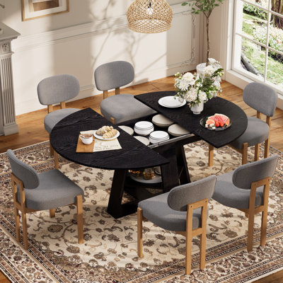 Ensemble de salle à manger multifonctionnel extensible de 43,3 po à 59 po avec tablette de rangement et chaises en tissu de chenille, table de salle à manger familiale peu encombrante