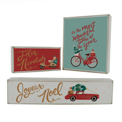 Festive Transport Wooden Block Sign Set Vivid Squid Wholesale Decorative Object