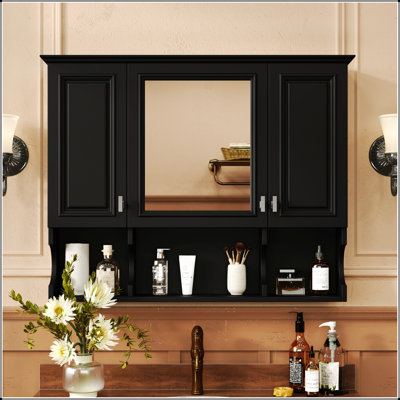 Armoire à pharmacie murale 35 po x 28 po avec miroir et tablettes ouvertes, solution de rangement moderne et fonctionnelle