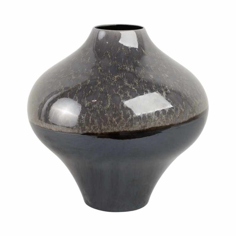 Pottery Earthenware Vase Modern Decorative Accent with Artisanal Craftsmanship, 14" H x 14" W x 14" D