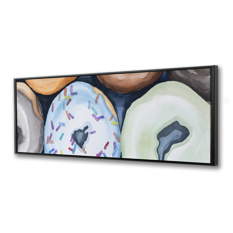 Watercolor Donuts with Icing - Framed Canvas Home Decor