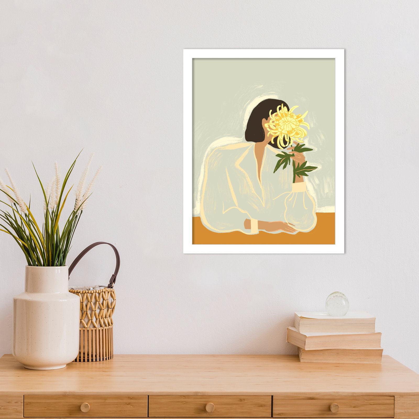 Parkston "Lady with Chrysanthemum" Print, White, 17" H x 14" W