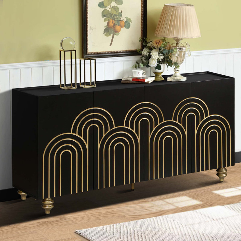 Buffet cannelé avec tablettes réglables, Noir