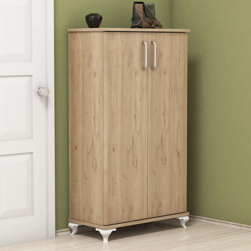 Traditional Shoe Cabinet, Walnut Color, 28.3 x 47.2 x 12.8 inches | 100% Melamine Coated Particle Board, Thickness: 0.7 inches | Numerous Shelves, Wall-Mountable Design, Perfect for Organized Entryways & Living Spaces