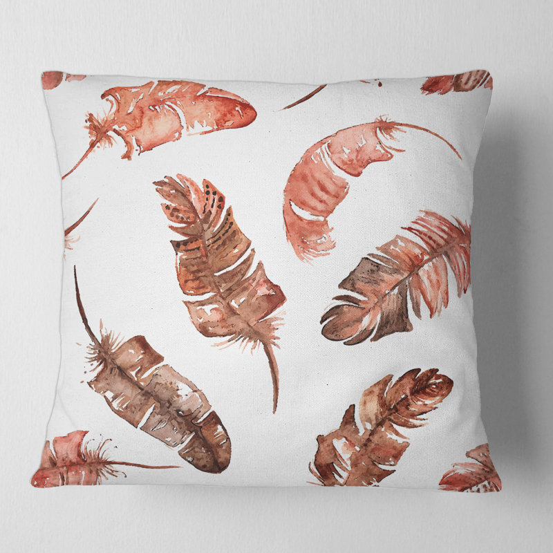 Ethinic Orange Feathers - Bohemian & Eclectic Printed Throw Pillow, 18" x 18"