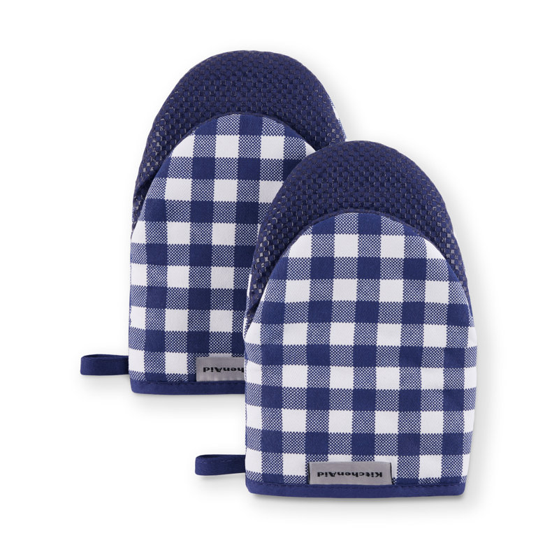 KitchenAid Gingham 2-Piece Oven Mitt, 5.5""W x 8""L, Onyx Black