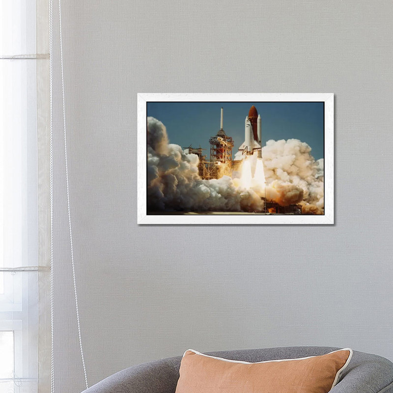 Space Shuttle Challenger Lift Off (1983) - Floater Frame Print on Canvas, 101.6 cm H x 66.04 cm W, White