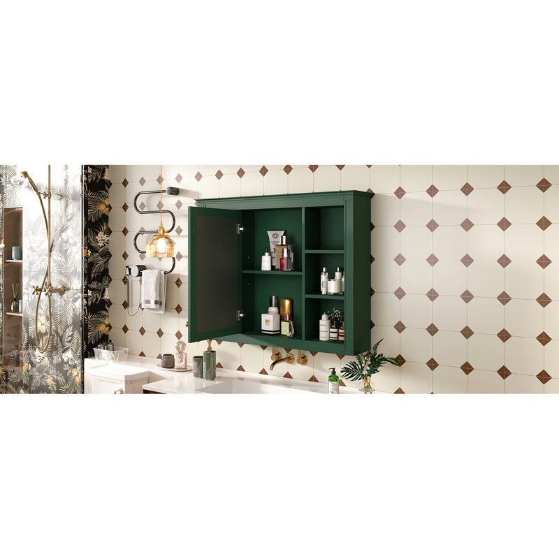 Armoire de salle de bain murale 35 po x 27,5 po - Miroir moderne avec espace de rangement supplémentaire, Vert