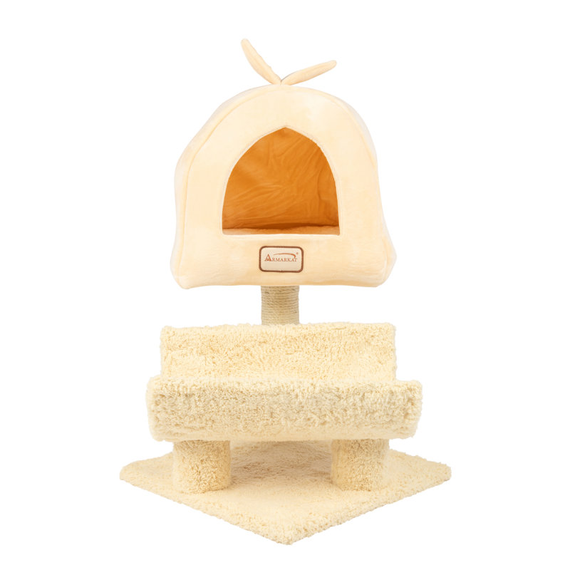 Beige Sisal and Faux Fleece Cat Condo Tree