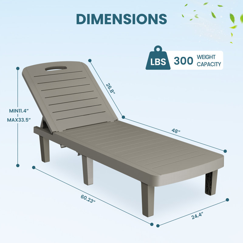 Ensemble de chaises longues d'extérieur en résine 2 pièces avec porte-gobelets, Gris