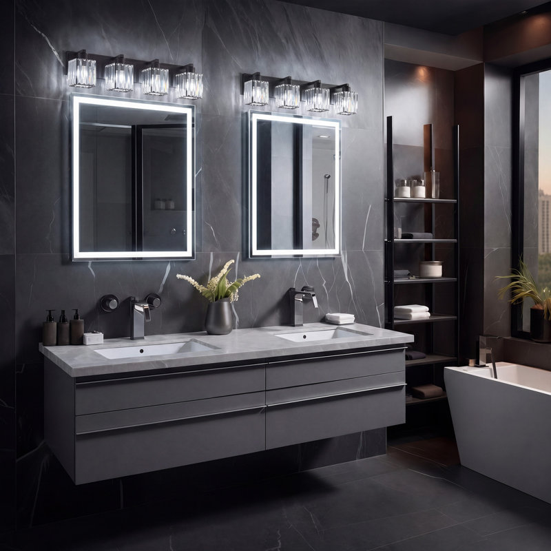 Meuble-lavabo 4 lumières 4 lumières, H 6 po x l 32 po x P 7 po, Quatre lumières