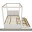 Lit plateforme double à baldaquin avec lit gigogne et trois tiroirs de rangement, beige-396747882