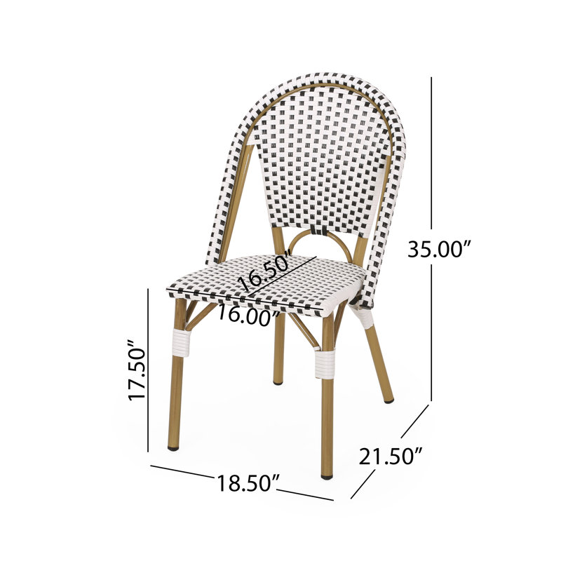 Marseille 7-Piece french Aluminum & Acacia Dining Set With Handwoven PE Rattan Detailing, Black/White Wicker/Bamboo Print