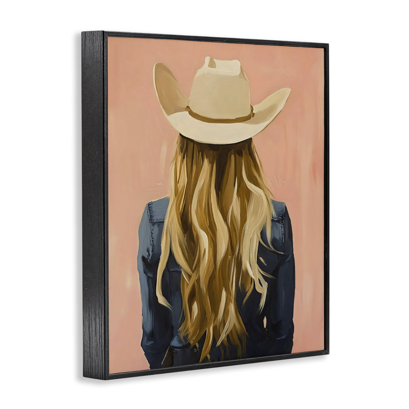 Blonde Cowgirl Back View Framed Giclee, design by The Prints Vibe, 30 x 24, Midnight Black Giclee Framed
