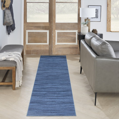 Daline Abstract Machine Washable Cotton Area Rug in Blue
