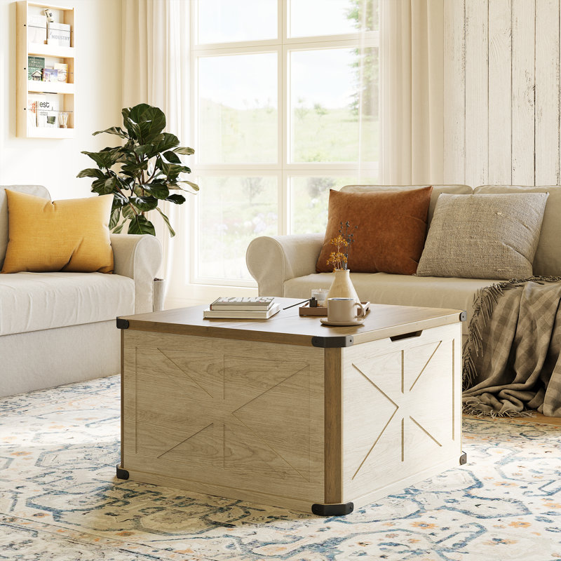 31.5" Coffee Table With Storage, Natural/Beige