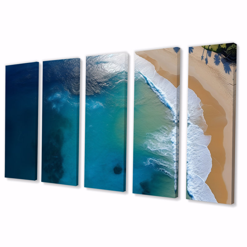 Vue aérienne de la plage côtière I - vue de plage 5 pièces, H 32 po x l 80 po