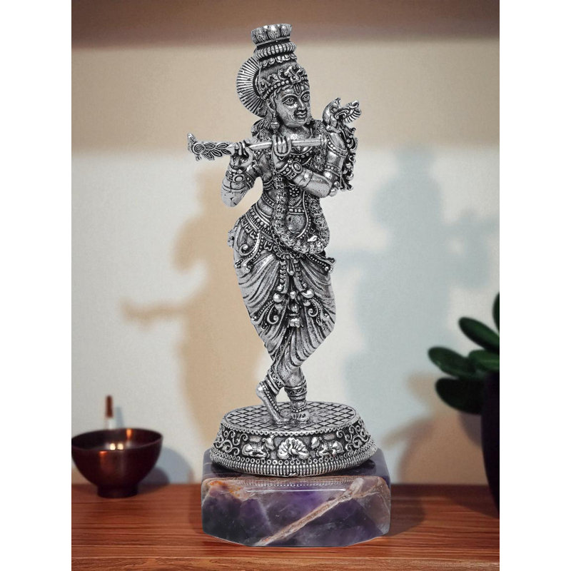 Petit krishna cannelé en laiton 6 pouces sur base améthyste