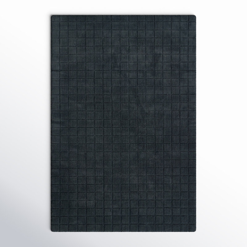 AllModern Contour Hand Loomed Wool Geometric Navy Area Rug, Rectangle 2' x 3'