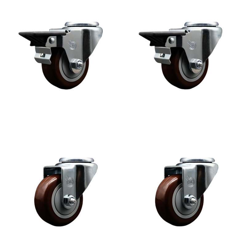 4-Piece Polyurethane Caster Set, Maroon