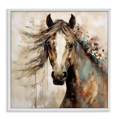 " Brown Horse With Florals "
