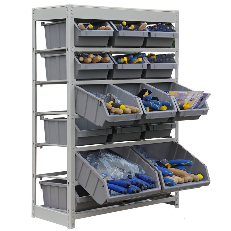 Jymon 33 W x 15 D x 50 H Garage Storage Bin Rack System Heavy Duty 6 Tiers 22 Bins Shelving Units Rebrilliant