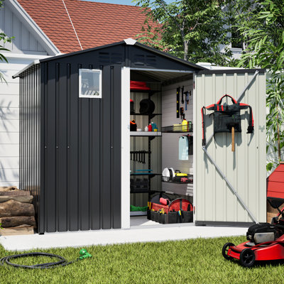 Remise de rangement extérieure en métal de 6 pi x 4 pi, outil en acier pour la cour de jardin, noire, spacieuse, résistante aux intempéries, avec fenêtre transparente non verrouillable et porte verrouillable sécuritaire, remise facile à assembler