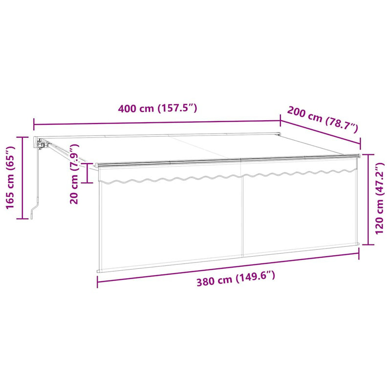 Brayden Studio Fabric Cover Retractable Door / Window Awning, Anthracite/White, 400 cm W x 200 cm D