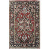 Wool Oriental Area Rug in Red/Charcoal