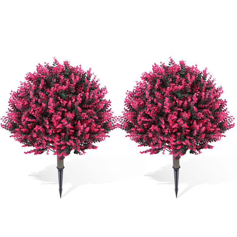 Ensemble de 2 arbres sphériques en forme d'eucalyptus artificiel avec piquets de terre pour jardin extérieur intérieur, Rouge