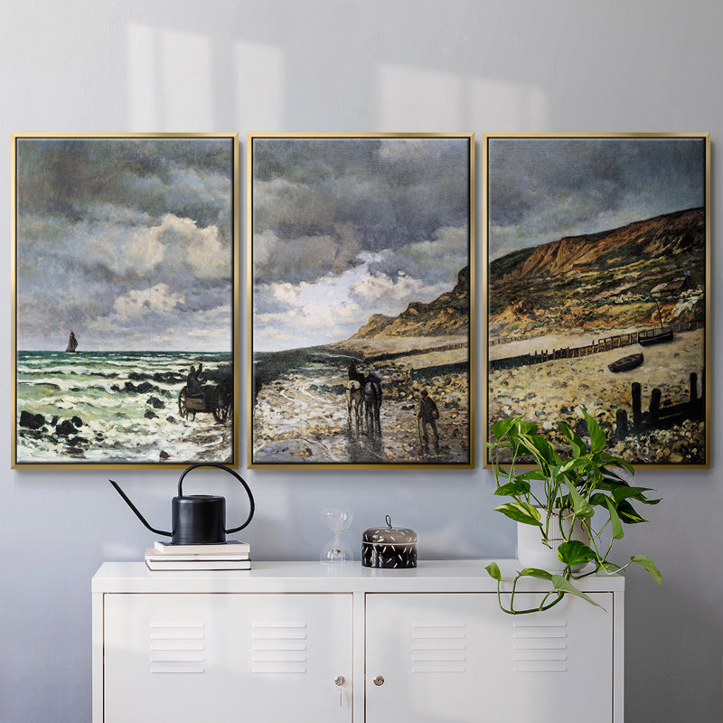 Monet, reproduction sur toile 3 pièces, H 24 po x l 48 po x P 2 po, Or