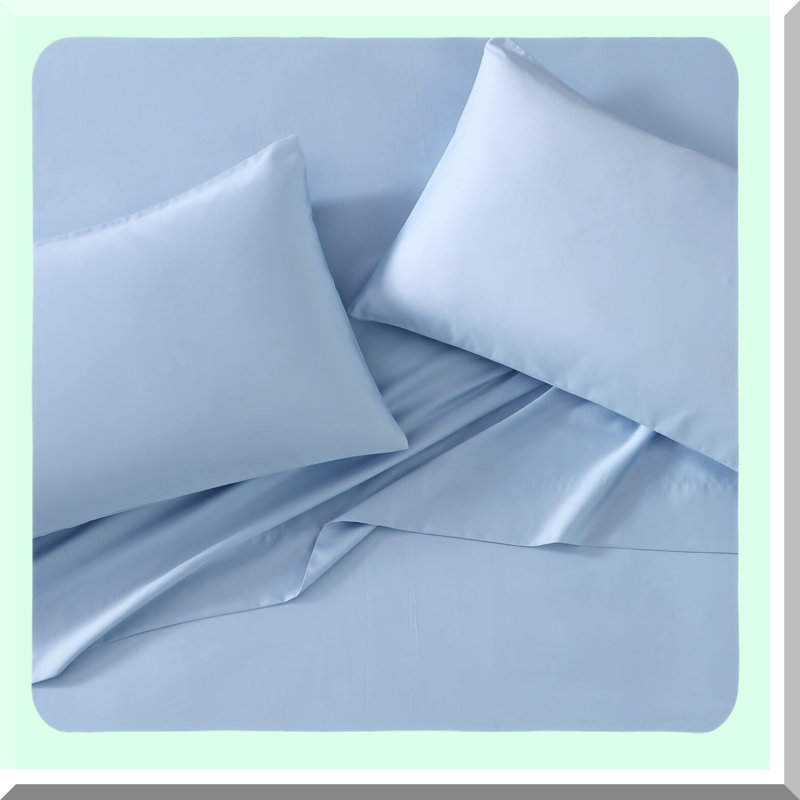 SateenLux 800 Thread Count Queen Sheet Set - Soft Smooth Cotton Bedding in Solid Blue for Luxury Home Decor.