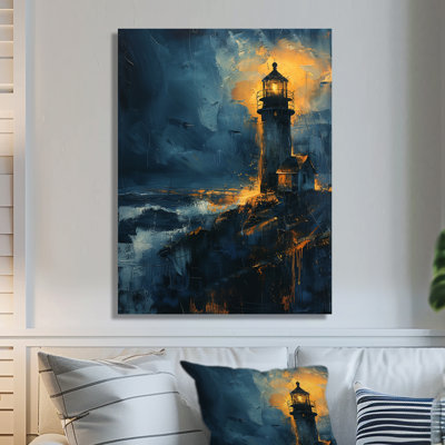 Black Blue Moonlit Winter Lighthouse - Lighthouses Wall Decor