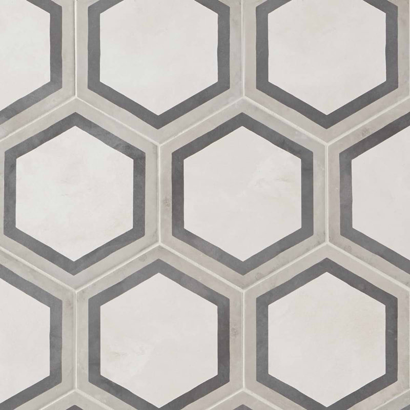 Ava 8" Hex Matte Porcelain Tile, Ava Deco Sabbia Charcoal