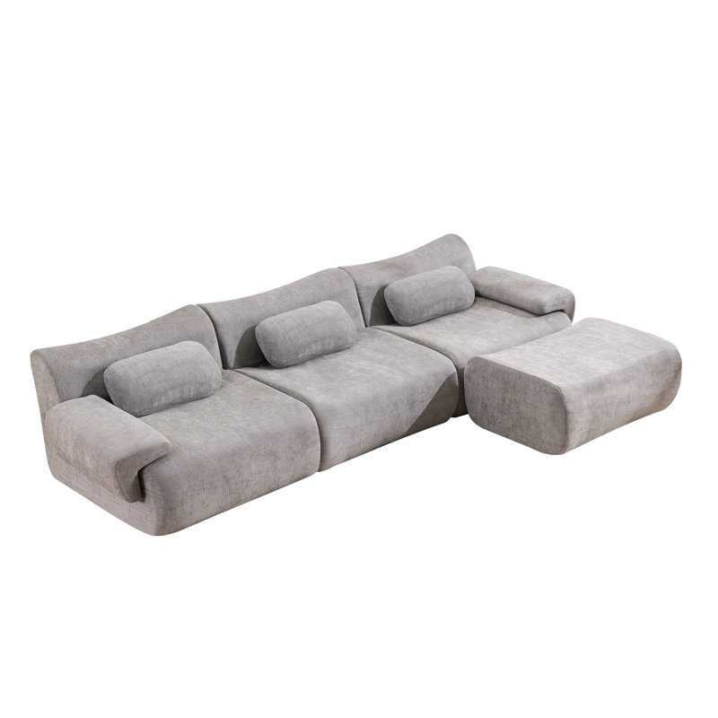 Canapé modulaire modulaire en chenille 3 places avec repose-pieds et coussins ergonomiques, Gris chenille