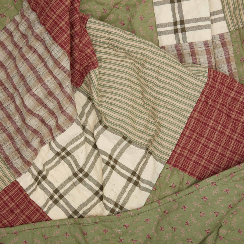 Reversible Red Cotton King Quilt with Sage Green Backing