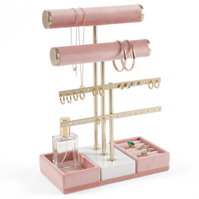 3 Tier Metal Jewelry Stand With Earring Rack Pink