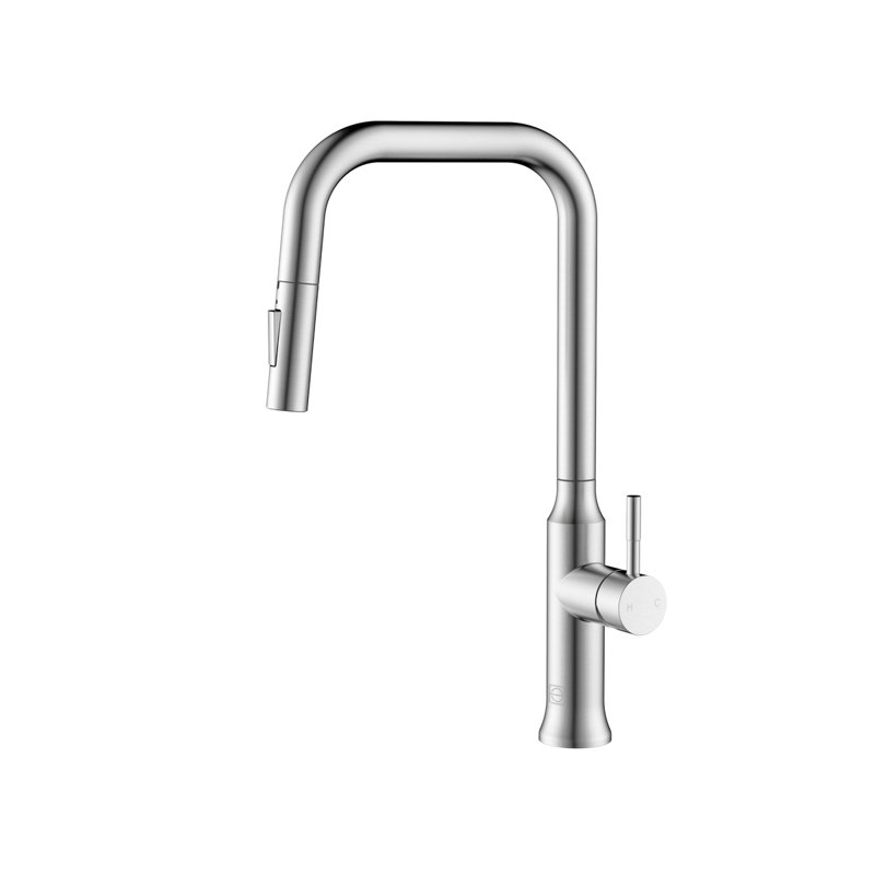 Robinet de cuisine à poignée simple avec accessoires Noor, Nickel brossé