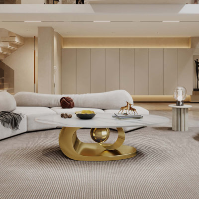 Marble Coffee Table with Sculptural Stainless Steel Base