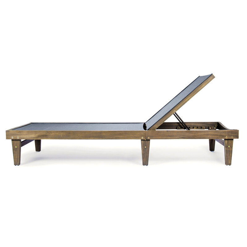 Gunnarr 78.25" Long Reclining Acacia Single Chaise Lounge, Dark Gray/Gray