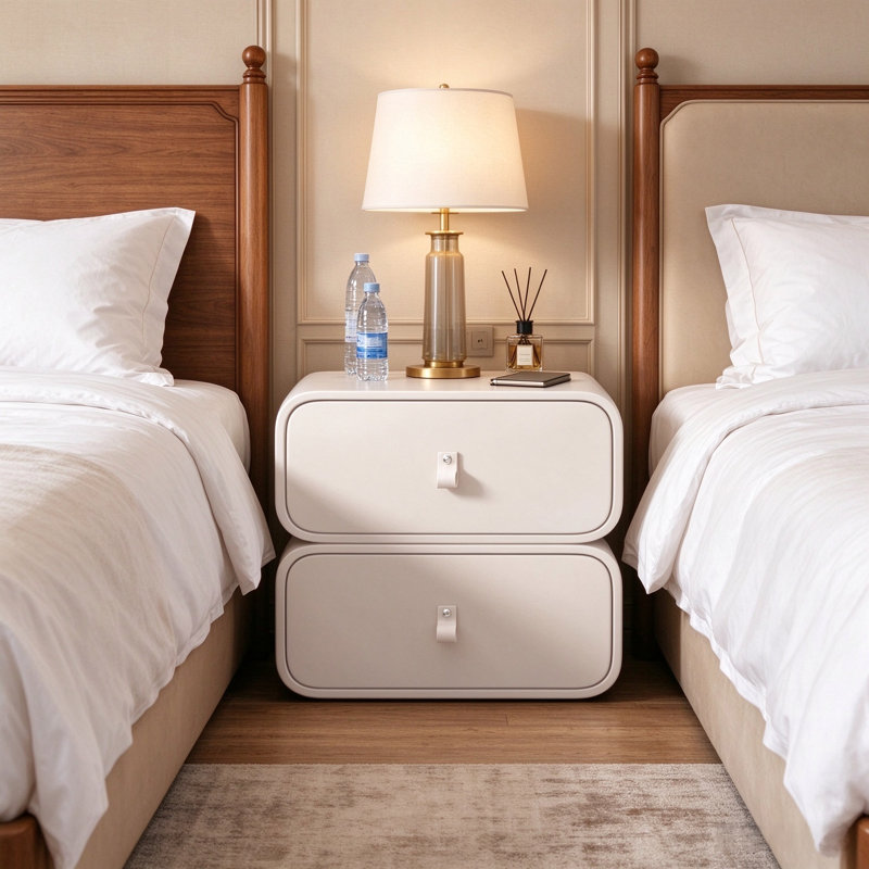 19.7-inch Modern Minimalist Nightstand, Solid Wood Rectangular Bedside Table with Leather Drawer and Rounded Corners, No Assembly Required