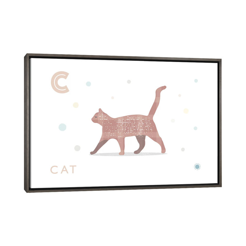 Chat - impression d'art graphique, H 40 po x l 60 po x 1,5 po, Pas de tapis, Toile avec cadre gris