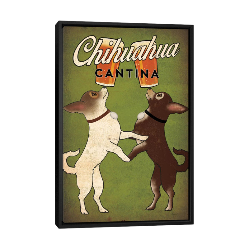 «Chihuahua Cantina», impression sur toile tendue, H 26 po x l 18 po x P 1,5 po, Toile avec cadre noir, Pas de tapis