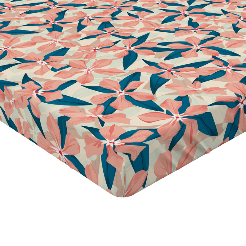 Drap-housse Ambesonne, Drap-housse très grand californien, Corail, bleu mer, pêche / floral